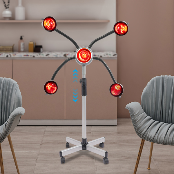 Lampe chauffante infrarouge à 5 têtes, chauffage de coiffure réglable en hauteur, lampe chauffante de salon