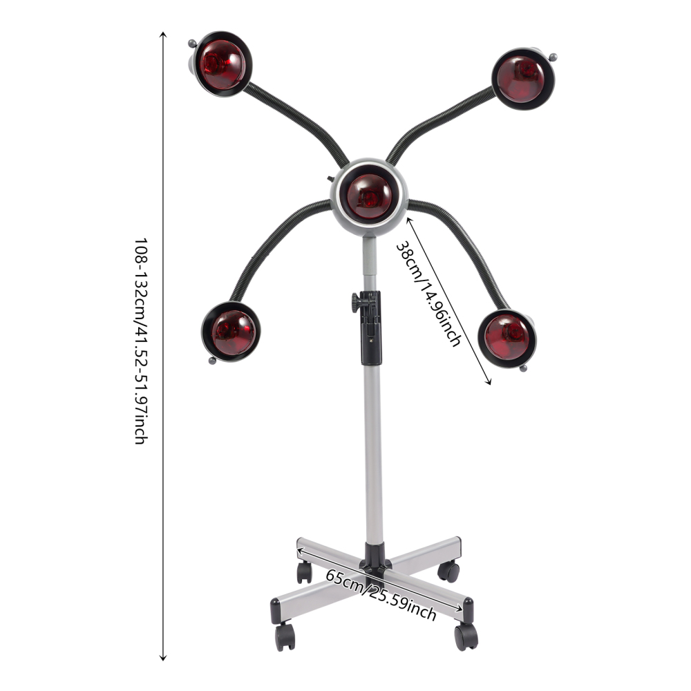 Lampe chauffante infrarouge à 5 têtes, chauffage de coiffure réglable en hauteur, lampe chauffante de salon