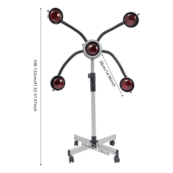 Lampe chauffante infrarouge à 5 têtes, chauffage de coiffure réglable en hauteur, lampe chauffante de salon