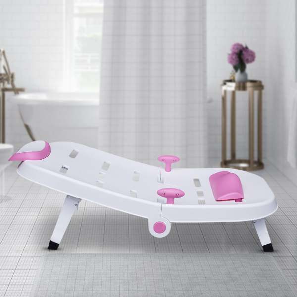 Chaise de bain pour bébé - Pliable - Réglable - Ergonomique - Antidérapant - Support de bain - Pour enfants de 0 à 10 ans à 40 kg (rose)