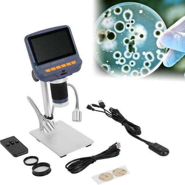 Microscope numérique LCD - AD106 HDMI - Microscope numérique avec 8 LED intégrées + 2 lumières LED - USB 300 X