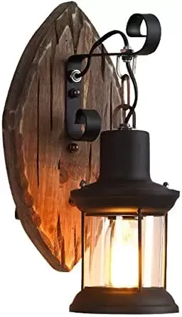 Rétro Vintage Applique Murale Lumière Lampe Industrielle Lampe Extérieure en Bois Applique Murale Lampe 220V E27 (Sans Ampoule)