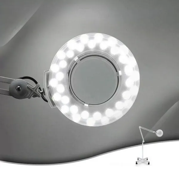 Lampe Loupe Lumière 5 Roues avec Support Mobile Loupe d'Agrandissement Lumière pour Salon de beauté, Cabinet Médicale (8 dioptries)