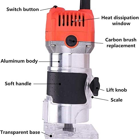 Stratifieuse à bois, défonceuse électrique 220 V 30 000 tr/min avec rails transparents pour le travail du bois, défonceuse multifonction en aluminium.