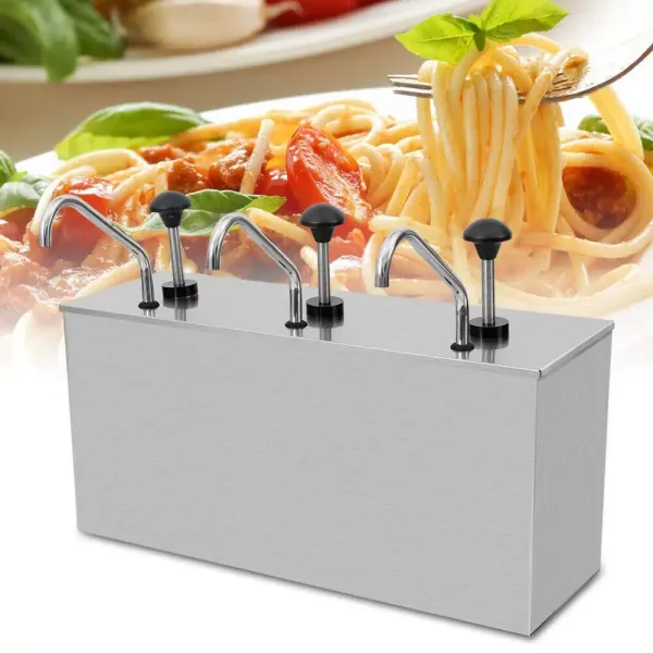 Distributeur de sauce - 4 l × 3 - En acier inoxydable - Pour sauce soja, vinaigre, ketchup, sauce Distributeur de sauce - 4 l × 3 - En acier inoxydable - Pour sauce soja, vinaigre, ketchup, sauce