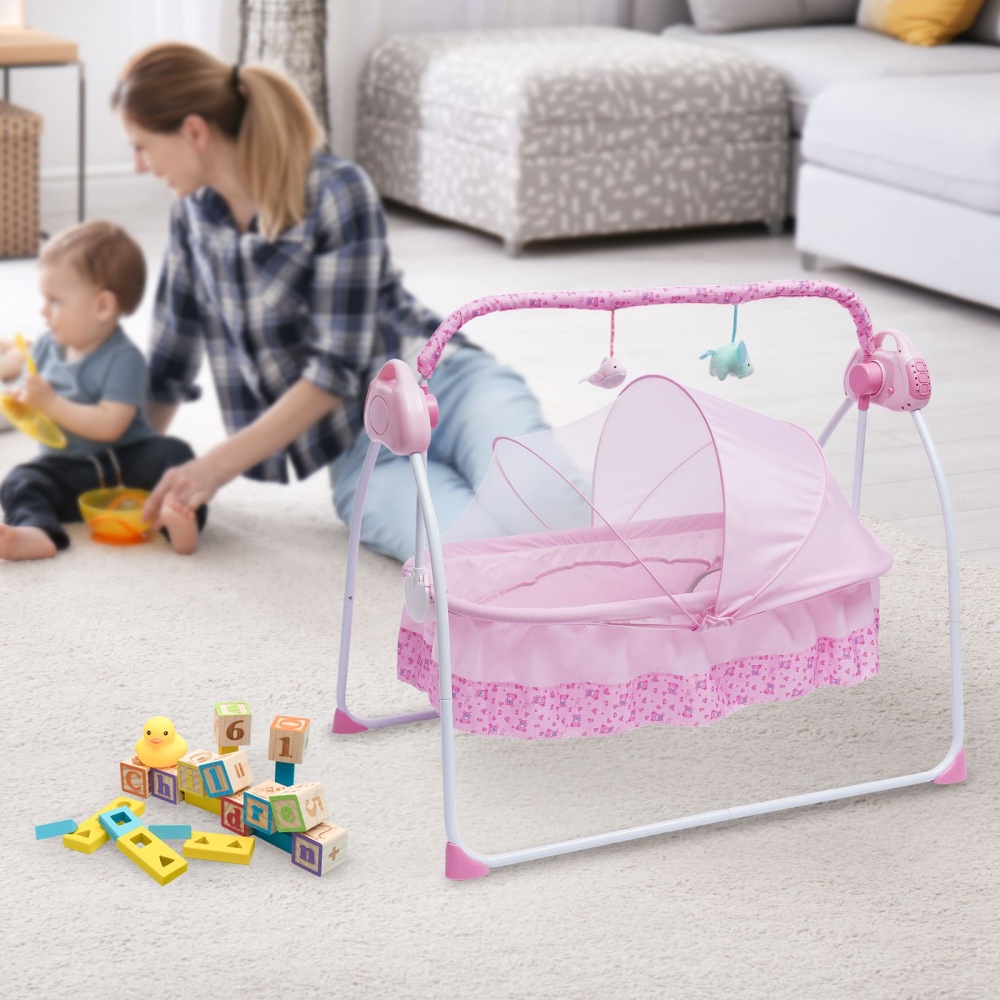 Balançoire bébé électrique 3 couleurs Transat automatique Lit bébé Berceau avec musique et moustiquaires