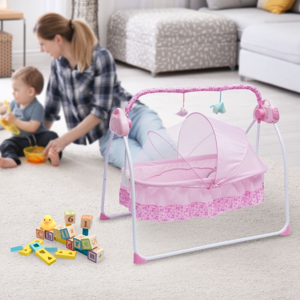 Balançoire bébé électrique 3 couleurs Transat automatique Lit bébé Berceau avec musique et moustiquaires