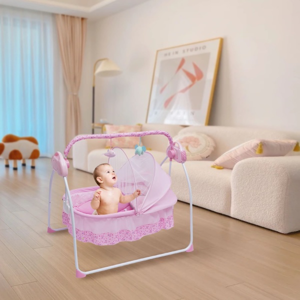 Balançoire bébé électrique 3 couleurs Transat automatique Lit bébé Berceau avec musique et moustiquaires