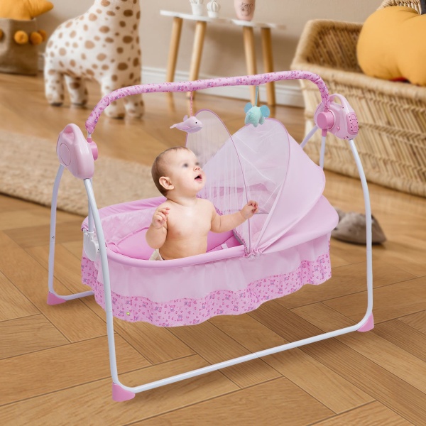 Balançoire bébé électrique 3 couleurs Transat automatique Lit bébé Berceau avec musique et moustiquaires