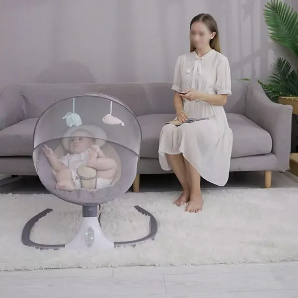 Berceau électrique pour bébé - Balançoire automatique - Bluetooth - Avec musique - Pour bébé entre 0 et 12 mois - Gris