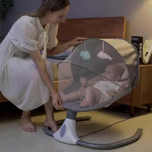 Berceau électrique pour bébé - Balançoire automatique - Bluetooth - Avec musique - Pour bébé entre 0 et 12 mois - Gris