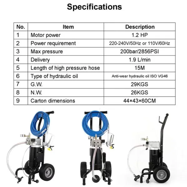 1.2HP Pulvérisateur de peinture sans air 900 W 1,9 L/min Pistolet pulvérisateur de peinture Kit pistolet pulvérisateur + tuyau 1.2HP Pulvérisateur de peinture sans air 900 W 1,9 L/min Pistolet pulvérisateur de peinture Kit pistolet pulvérisateur + tuyau