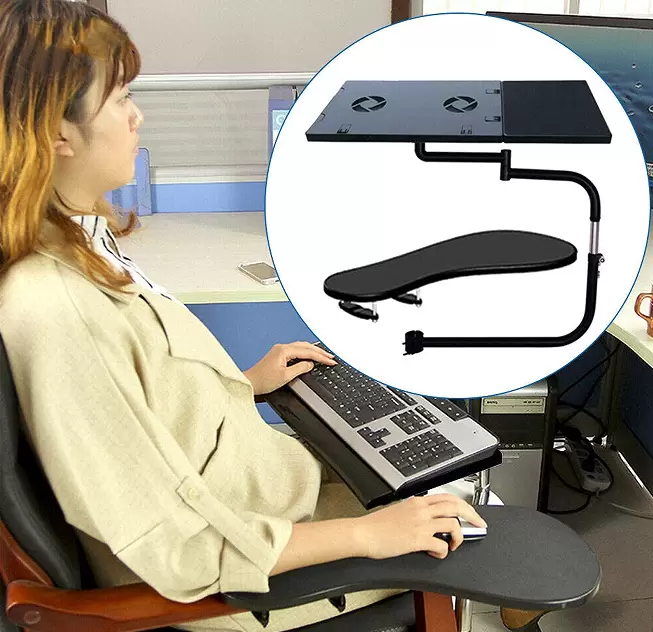Volledig mobiele laptopstandaard met stoelklem en polssteun