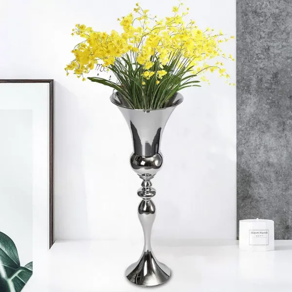 Vase décoratif moderne 74cm vase à fleurs vase de sol en métal argenté