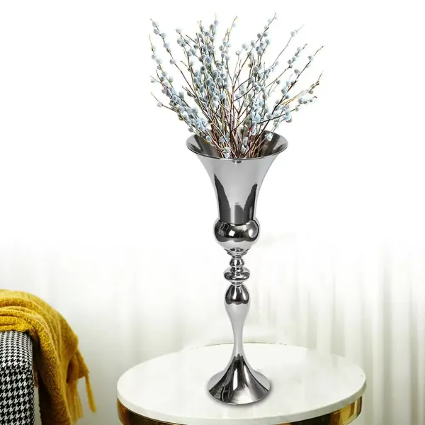 Vase décoratif moderne 74cm vase à fleurs vase de sol en métal argenté