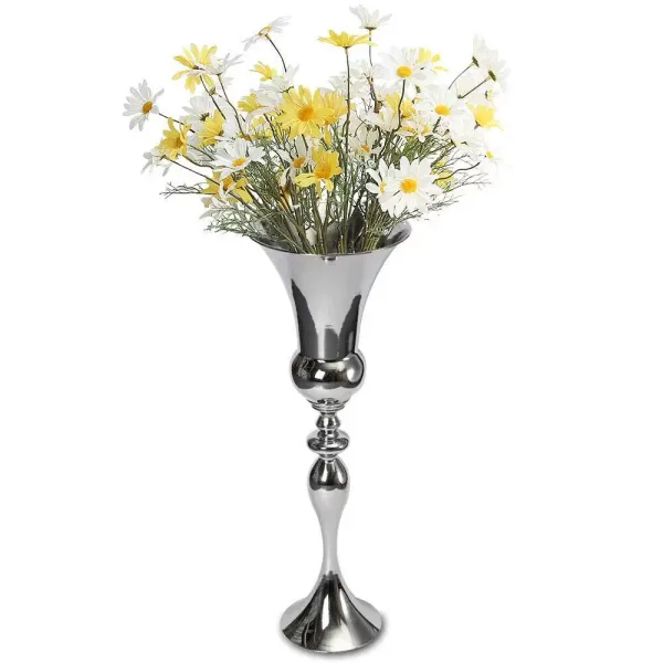 Vase décoratif moderne 74cm vase à fleurs vase de sol en métal argenté