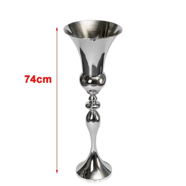 Vase décoratif moderne 74cm vase à fleurs vase de sol en métal argenté