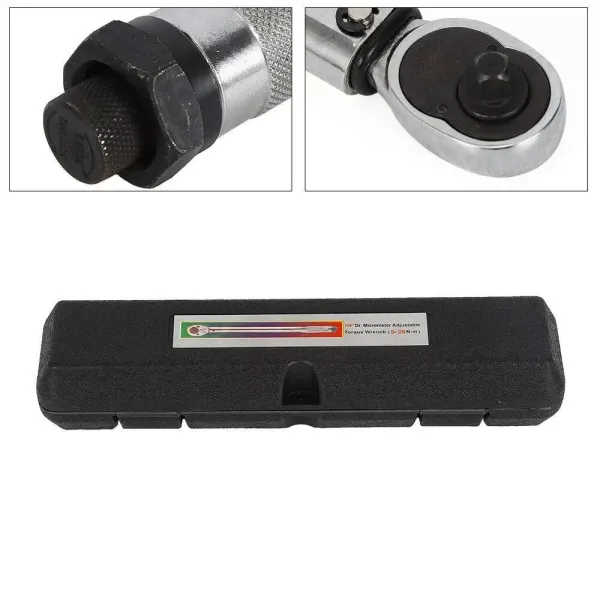 Clé dynamométrique 1/4" - Entraînement calibré - 5-25 Nm - Couple professionnel - Cliquet réglable - Pour réparation automobile - Avec mallette Clé dynamométrique 1/4" - Entraînement calibré - 5-25 Nm - Couple professionnel - Cliquet réglable - Pour réparation automobile - Avec mallette