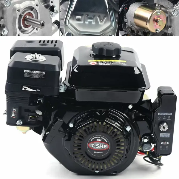 Moteur à essence 4 temps 212 cm³ - Moteur colonne 7,5 CV OHV - Démarrage facile avec démarrage électrique - 1 cylindre