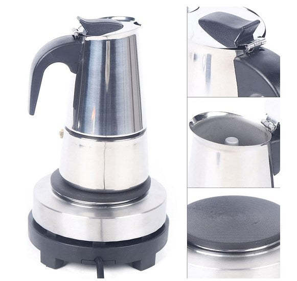 Machine à Café Espresso Maker Cafetière électrique Moka en Acier Inoxydable pour 4 Tasses 200 ml avec Poêle électrique 220V