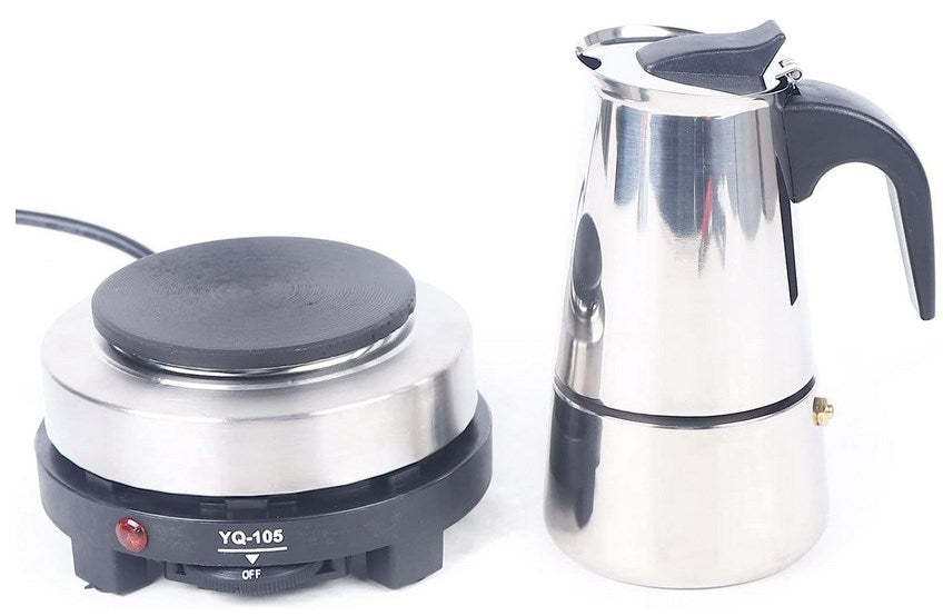 Machine à Café Espresso Maker Cafetière électrique Moka en Acier Inoxydable pour 4 Tasses 200 ml avec Poêle électrique 220V
