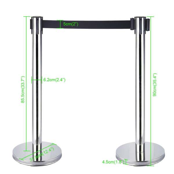 Lot de 4 béquilles pour système de guidage personnel avec sangles noires de 2 m pour hôtel