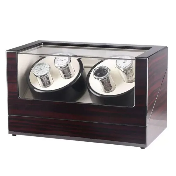 CNCEST Remontoir en bois pour montres automatiques - 4 boîtes à montres - Boîte de rangement pour lunettes - Présentation avec vitrine
