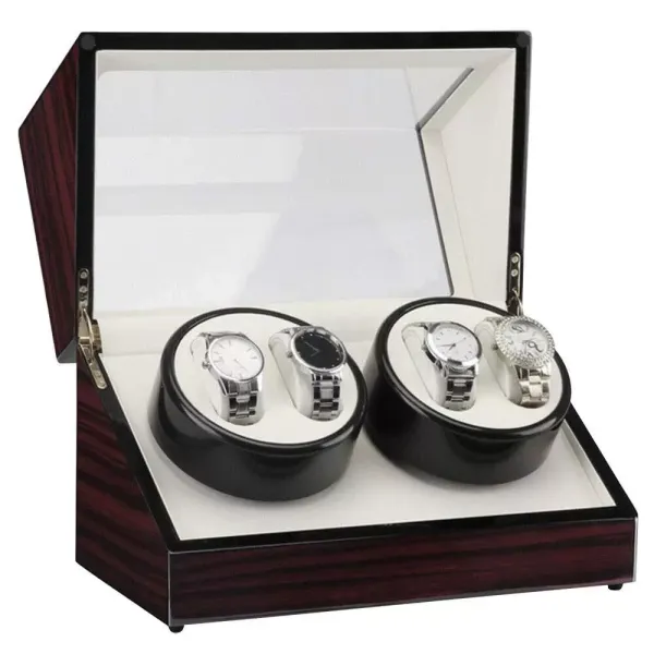 CNCEST Remontoir en bois pour montres automatiques - 4 boîtes à montres - Boîte de rangement pour lunettes - Présentation avec vitrine