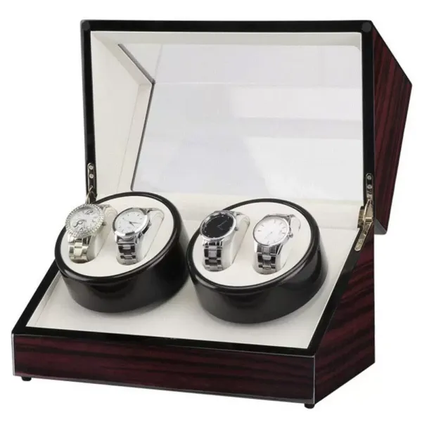 CNCEST Remontoir en bois pour montres automatiques - 4 boîtes à montres - Boîte de rangement pour lunettes - Présentation avec vitrine