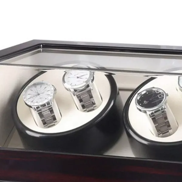 CNCEST Remontoir en bois pour montres automatiques - 4 boîtes à montres - Boîte de rangement pour lunettes - Présentation avec vitrine