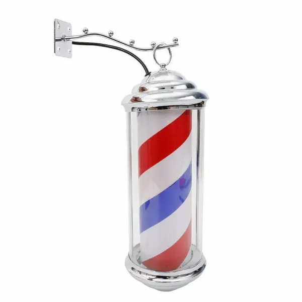 Barber Shop Signe de salon de coiffure Post White Bule Pendentif tournant LED