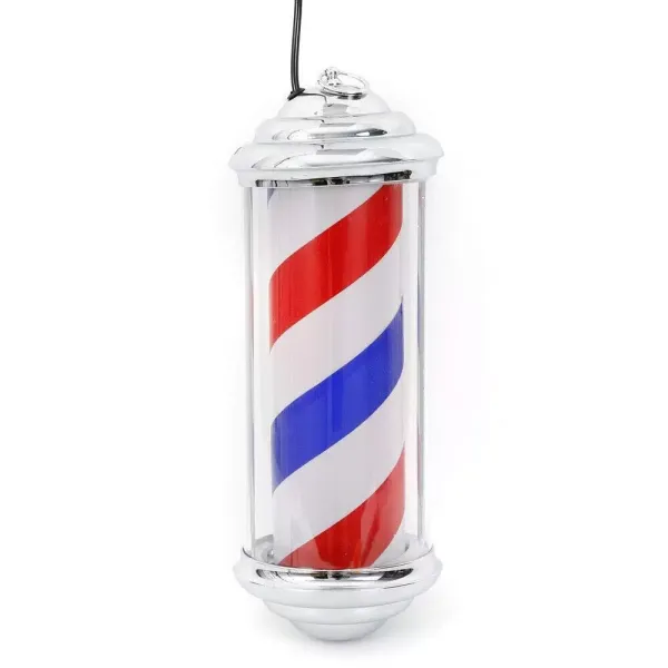 Barber Shop Signe de salon de coiffure Post White Bule Pendentif tournant LED