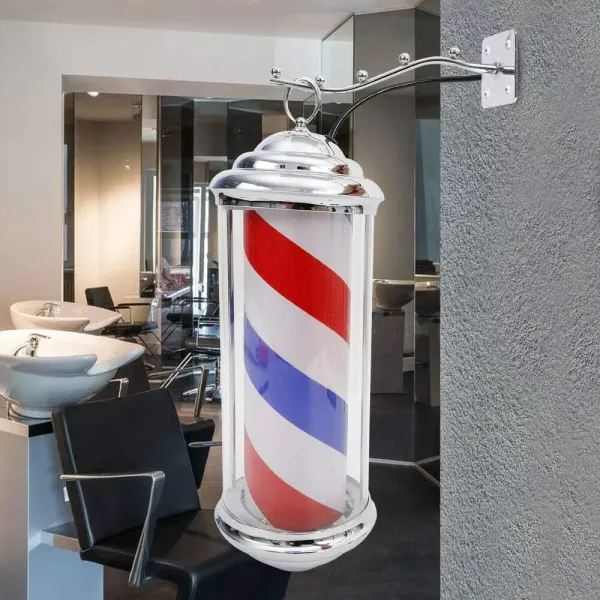 Barber Shop Signe de salon de coiffure Post White Bule Pendentif tournant LED