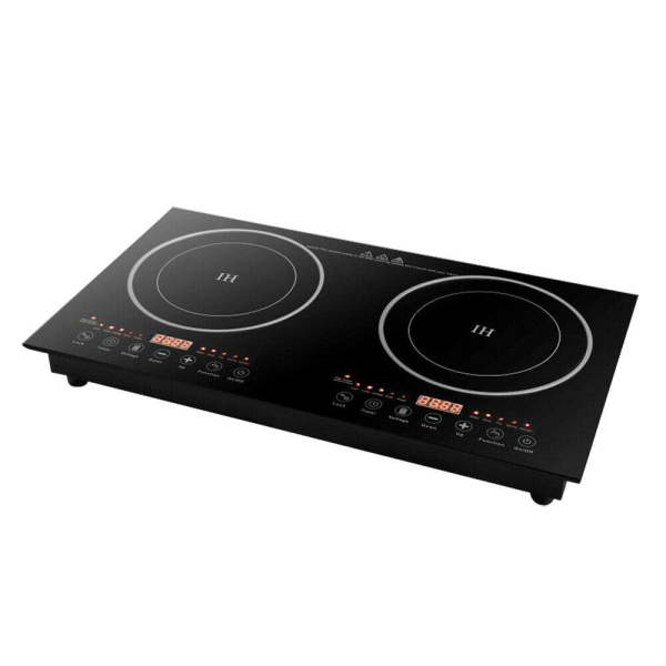 Plaque de cuisson à induction double - 4400 W - LED - Minuterie - Économie d'énergie - Avec capteurs tactiles.