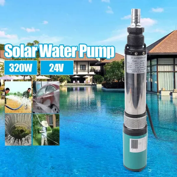 320 W Pompe solaire immergée en acier inoxydable DC 24 V Pompe submersible 25 m 5 m³/h
