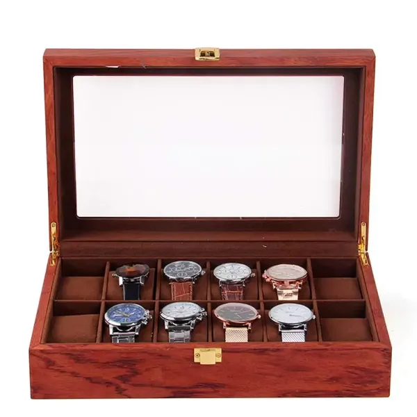Coffret à Montres, Boîte pour Montres et Bracelets, Boîte à montres en bois à grilles multiples, doublure en velours, Rosewood Grain. (12 grilles)