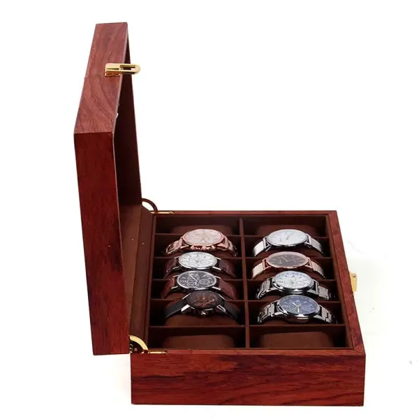 Coffret à Montres, Boîte pour Montres et Bracelets, Boîte à montres en bois à grilles multiples, doublure en velours, Rosewood Grain. (12 grilles)