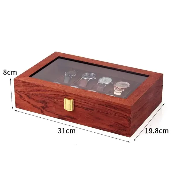 Coffret à Montres, Boîte pour Montres et Bracelets, Boîte à montres en bois à grilles multiples, doublure en velours, Rosewood Grain. (12 grilles)