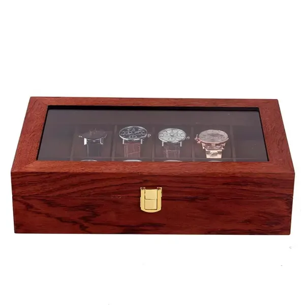 Coffret à Montres, Boîte pour Montres et Bracelets, Boîte à montres en bois à grilles multiples, doublure en velours, Rosewood Grain. (12 grilles)