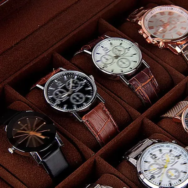 Coffret à Montres, Boîte pour Montres et Bracelets, Boîte à montres en bois à grilles multiples, doublure en velours, Rosewood Grain. (12 grilles)
