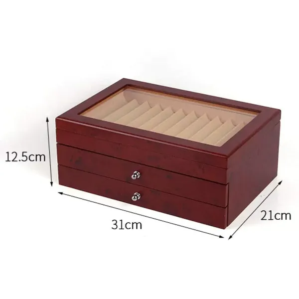 Boîte à crayons en bois pour 34 stylos, stylos, stylos à bille, présentoir avec tiroirs - Boîte de rangement à trois niveaux - Rouge