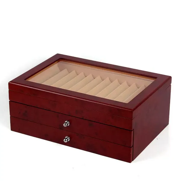 Boîte à crayons en bois pour 34 stylos, stylos, stylos à bille, présentoir avec tiroirs - Boîte de rangement à trois niveaux - Rouge