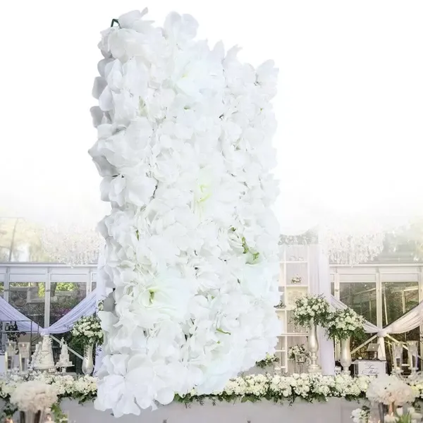 Mur de roses artificielles pour décoration de fête de mariage - Fond blanc - Fleurs en soie
