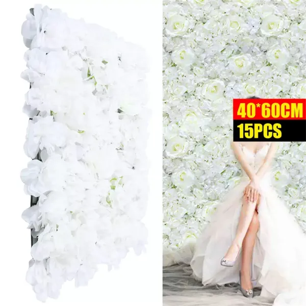 Lot de 15 murs de fleurs artificielles pour décoration de mariage, de rue, d'hortensia, blanc, 60 cm x 40 cm