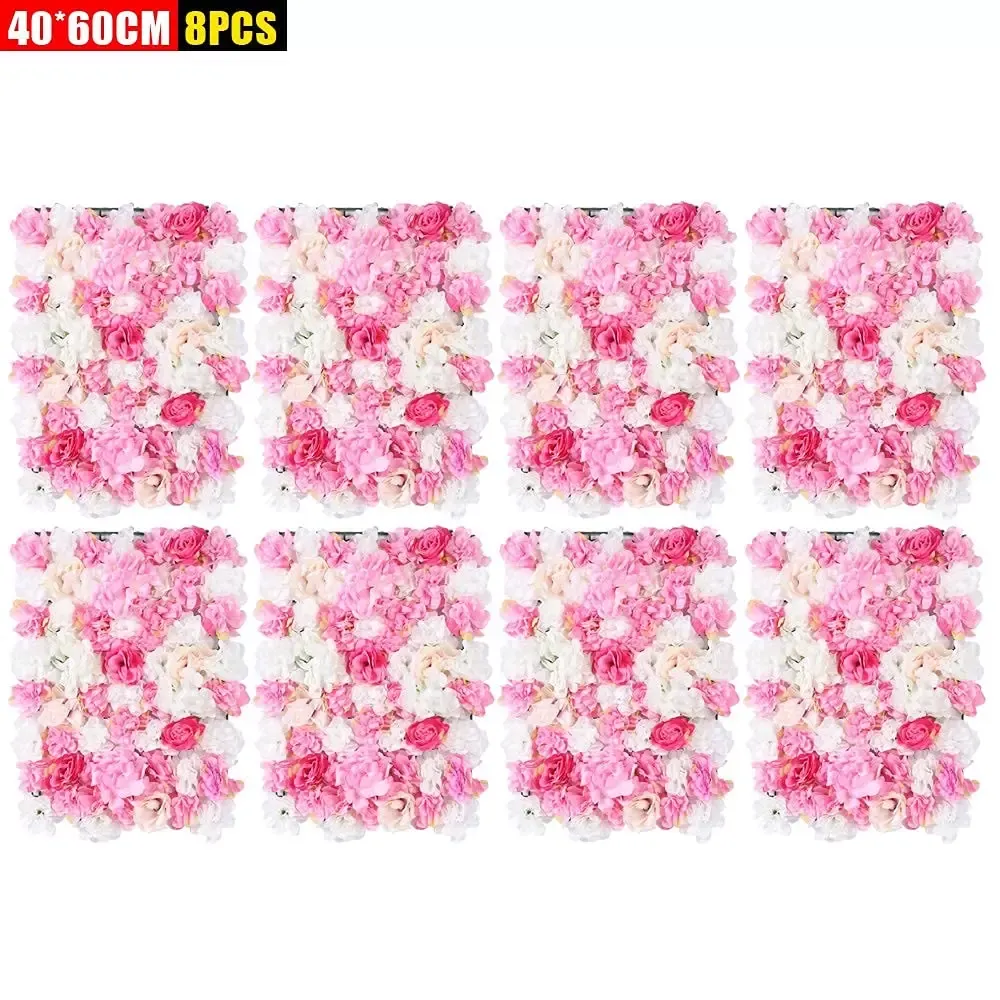 Lot de 8 panneaux muraux de fleurs artificielles pour décoration de jardin, maison, mariage, fête - 40 x 60 cm