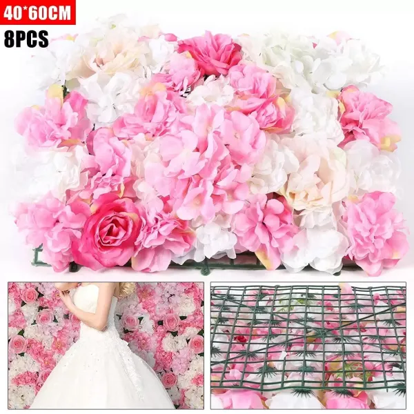 Lot de 8 panneaux muraux de fleurs artificielles pour décoration de jardin, maison, mariage, fête - 40 x 60 cm
