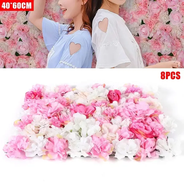 Lot de 8 panneaux muraux de fleurs artificielles pour décoration de jardin, maison, mariage, fête - 40 x 60 cm Lot de 8 panneaux muraux de fleurs artificielles pour décoration de jardin, maison, mariage, fête - 40 x 60 cm
