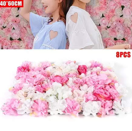 Lot de 8 panneaux muraux de fleurs artificielles pour décoration de jardin, maison, mariage, fête - 40 x 60 cm
