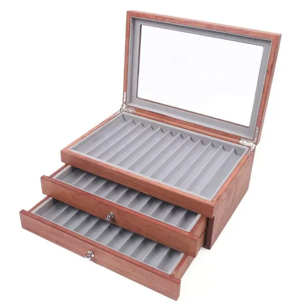 31x21x1Boîte à crayons avec vitrine pour 34 stylos, 3 couches avec lumière supérieure - Cadeau pour ami, famille et enfant