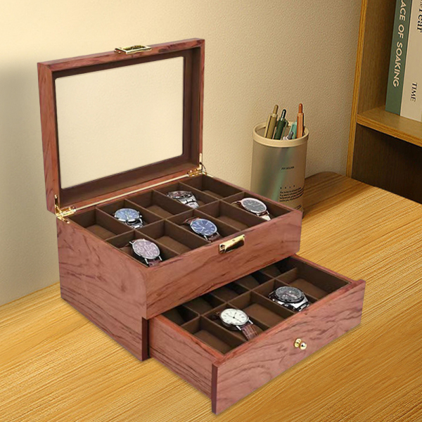 CNCEST Boîte de rangement pour montres - 20 emplacements - Avec couvercle transparent - En bois - Pour homme et femme